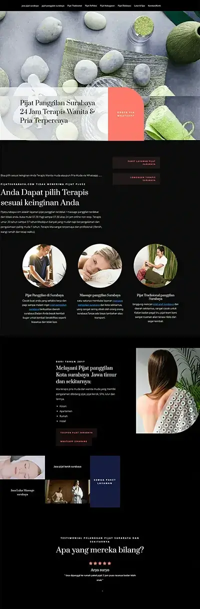 Contoh Hasil Jasa Landing Page Pijat Surabaya