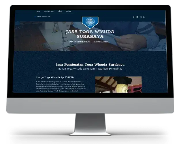 Contoh tampilan di layar komputer website konveksi