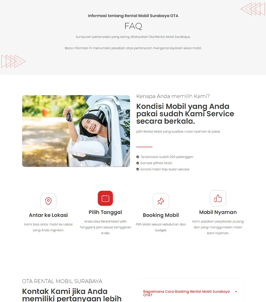 Halaman FAQ Jasa Website Rental Mobil