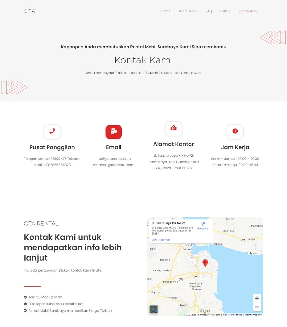 Berikut Contoh halaman kontak Rental Mobil