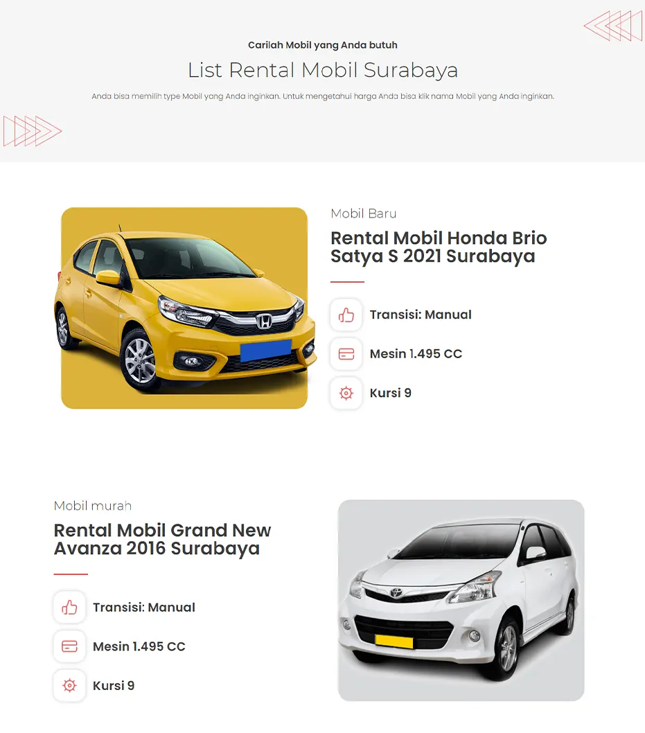 Contoh Jasa Website Rental Mobil List pinjaman