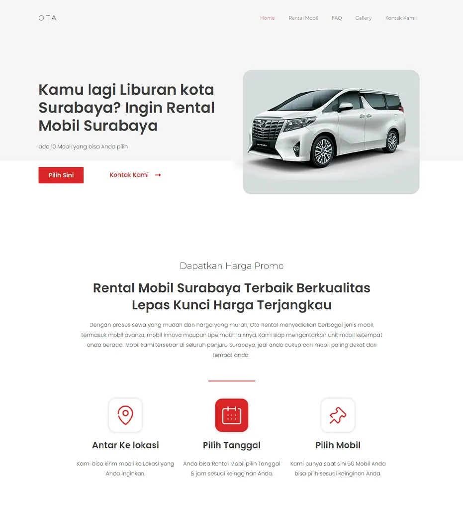 Jasa Web Rental Mobil lepas Kunci
