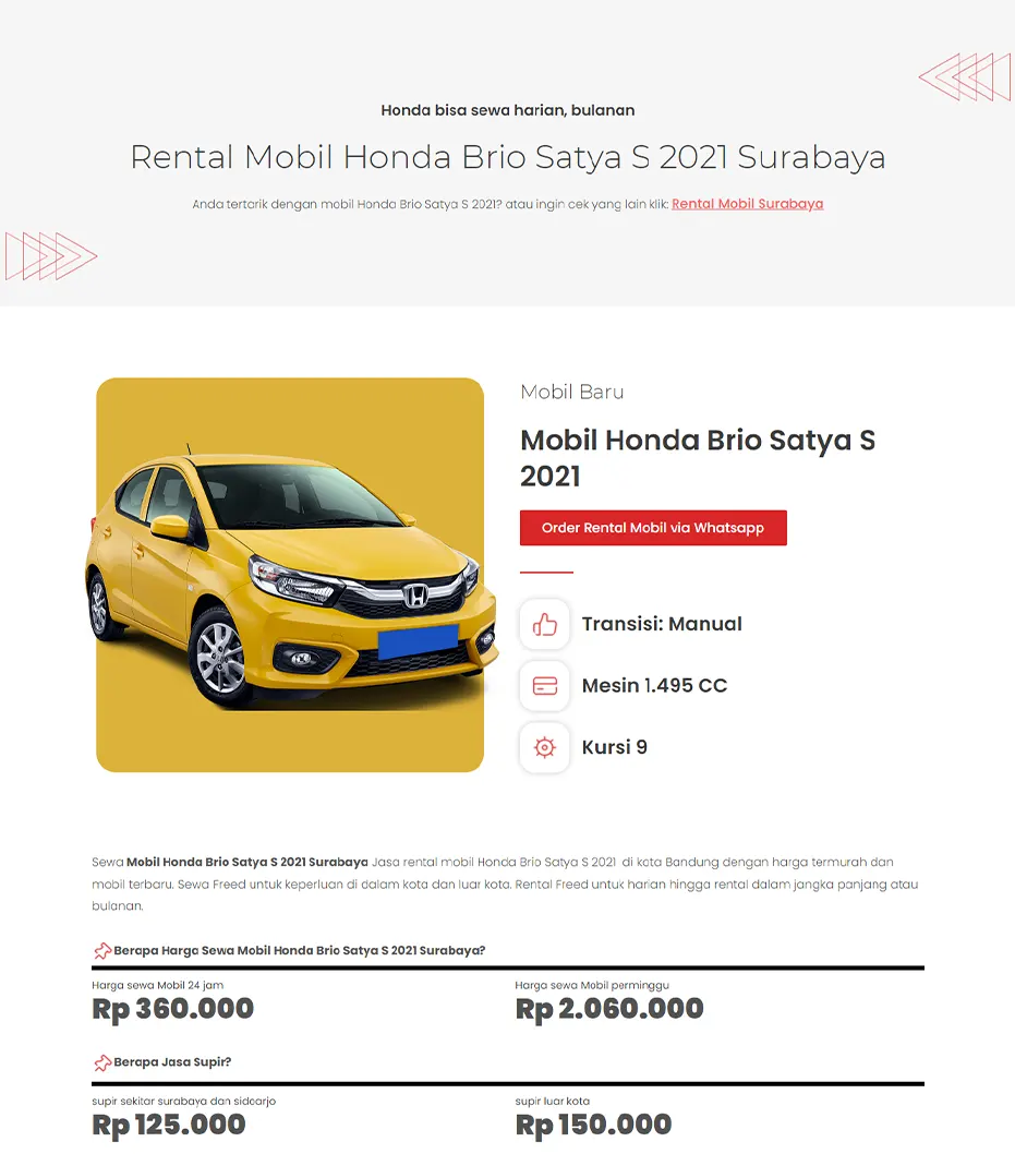 Jasa Website Rental Mobil Sederhana menggnakan WordPress
