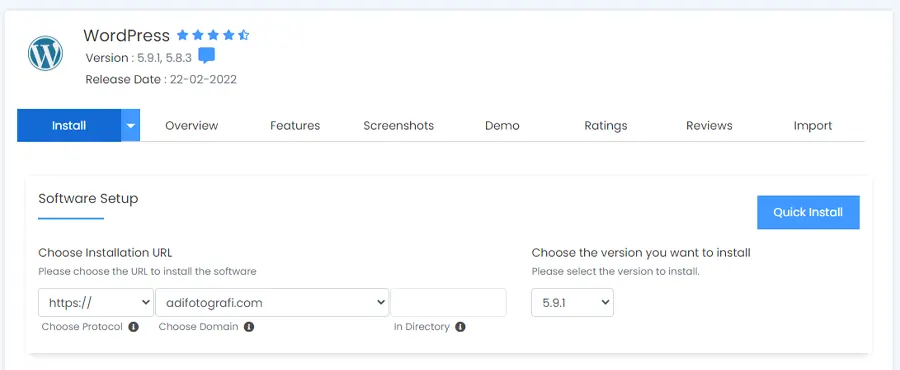 Cara membuat website Fotografi dengan memilih gambar choose instalasi https