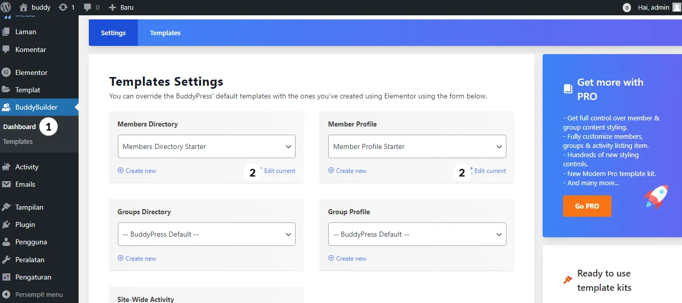 edit template buddybuilder yang baru import