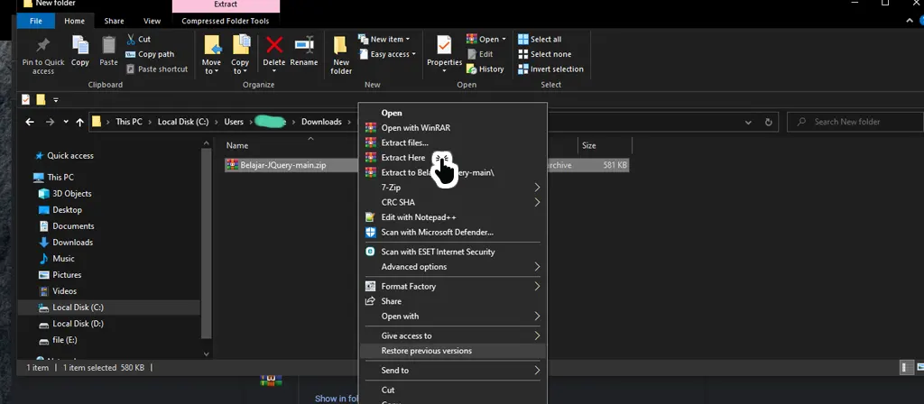 Extract here Belajar-JQuery-main.zip