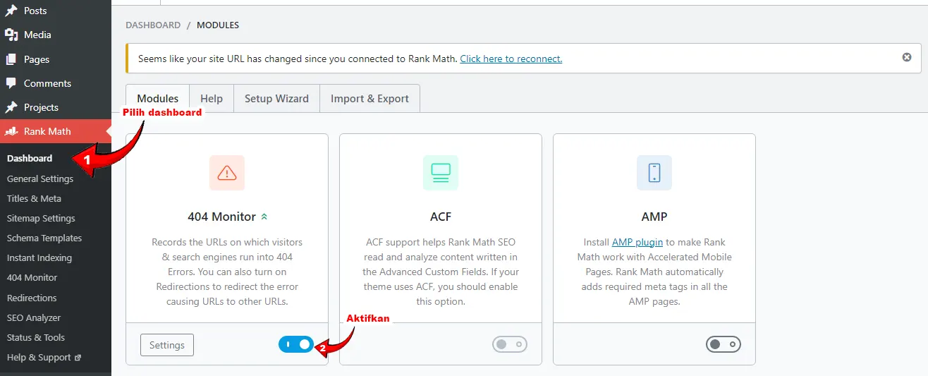 Dashboard fitur 404 Monitor Rank Math