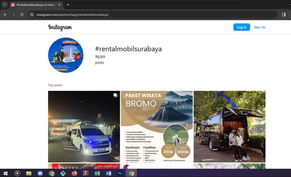 mencari Rental Mobil menggunakan app instagram hastag rentalmobilsurabaya