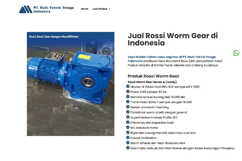 Portfolio Website Perusahaan yang menjual Gearbox Worm Gear