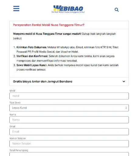 Contoh Website Sewa Mobil isi form